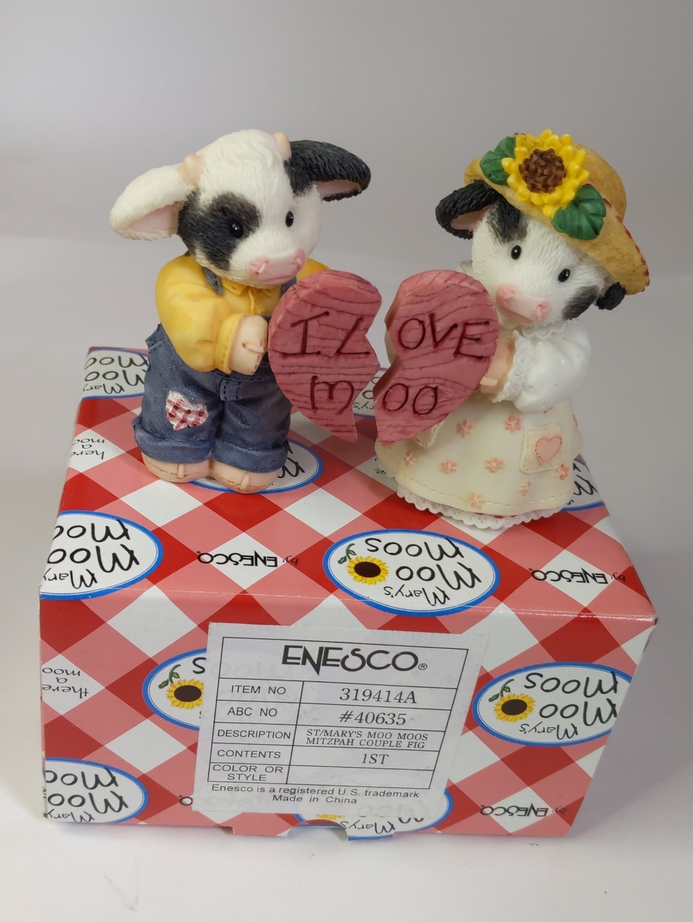 Vintage Enesco Mary's Moo Moos 'I Love Moo' Figurine